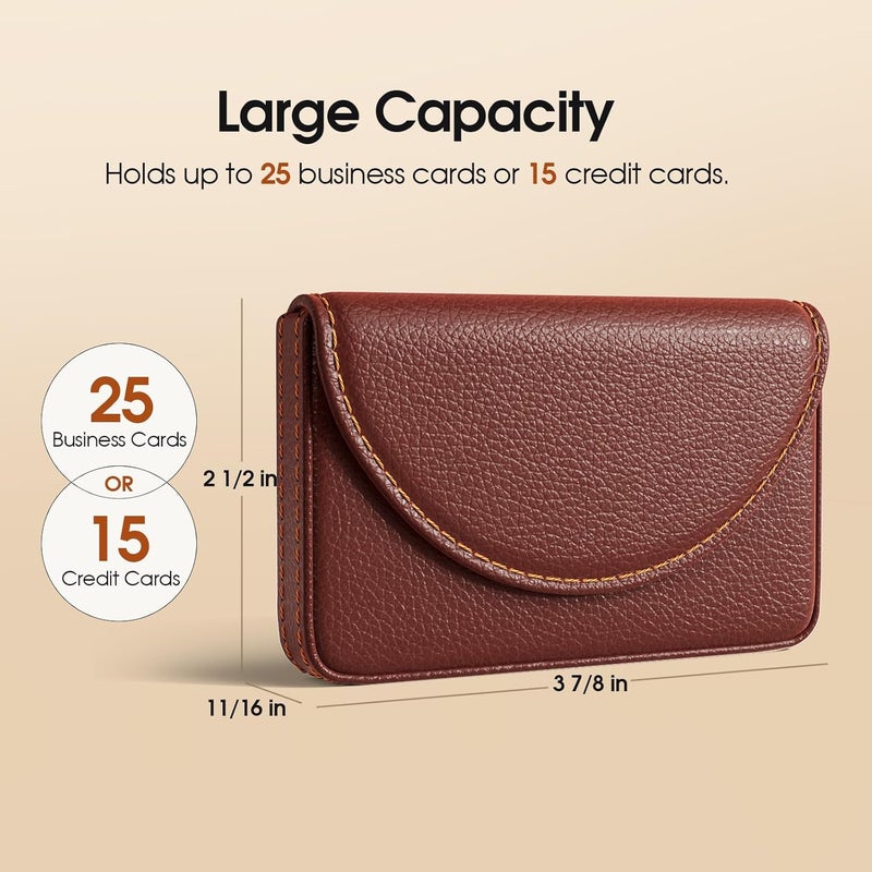 MaxGear Business Card Holder Case, PU Leather Business Card Case for Purse, Pocket Travel Name Card Holder Wallet for Men or Women Gift, Portable Magnetic Business Card Carrier, Slim & Stylish, Coffee - Image 4