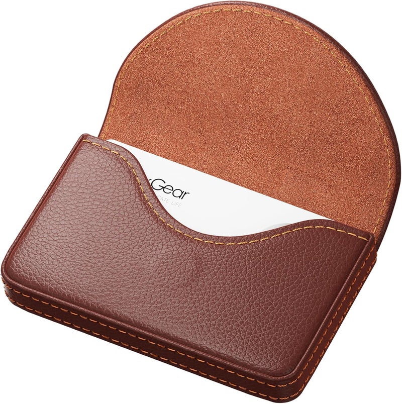 MaxGear Business Card Holder Case, PU Leather Business Card Case for Purse, Pocket Travel Name Card Holder Wallet for Men or Women Gift, Portable Magnetic Business Card Carrier, Slim & Stylish, Coffee - Image 1