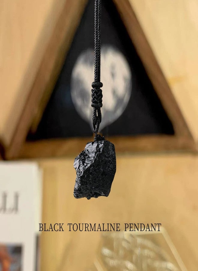 Apengshi Natural Black Tourmaline Necklace 3PCS Irregular Raw Stone Pendant Healing Crystal Necklace Meditation Reiki Energy Purification Energy Chakra Balance Security Protection Gift - Image 3
