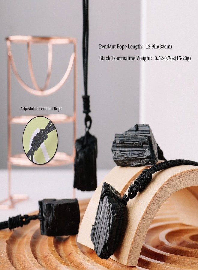 Apengshi Natural Black Tourmaline Necklace 3PCS Irregular Raw Stone Pendant Healing Crystal Necklace Meditation Reiki Energy Purification Energy Chakra Balance Security Protection Gift - Image 2