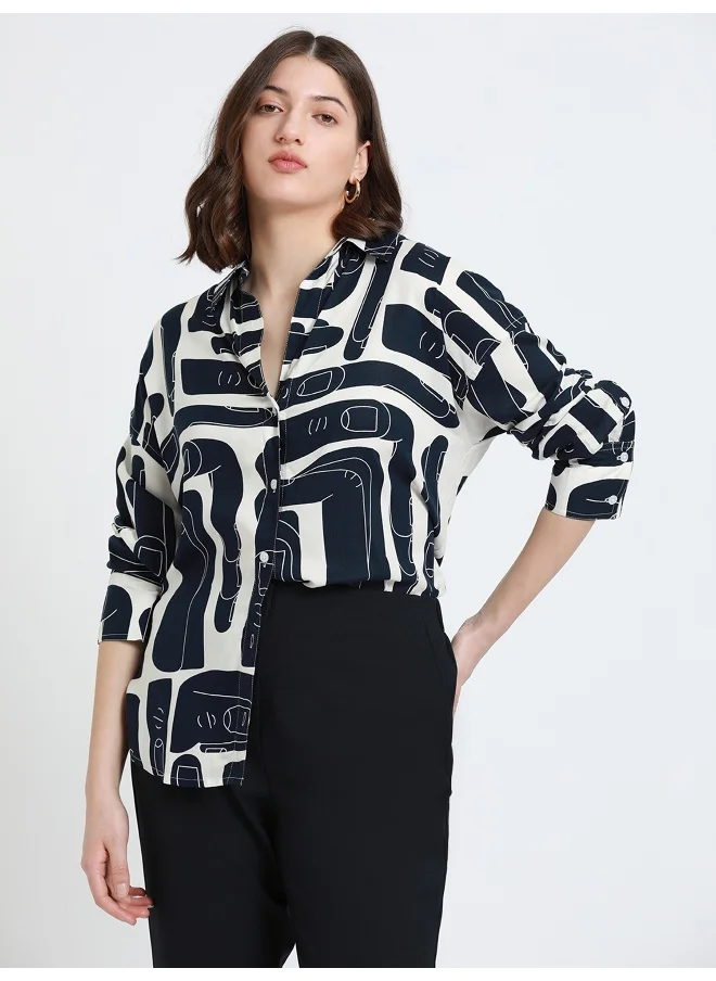 دينيس لينغو Navy Shirt for Women - Rayon, Relaxed Fit