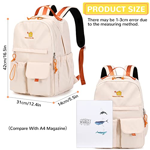 Lanola Lightweight Backpacks for Girls Kids Fashion Backpacks Middle School Bags Women Casual Daypack Beige - Image 3