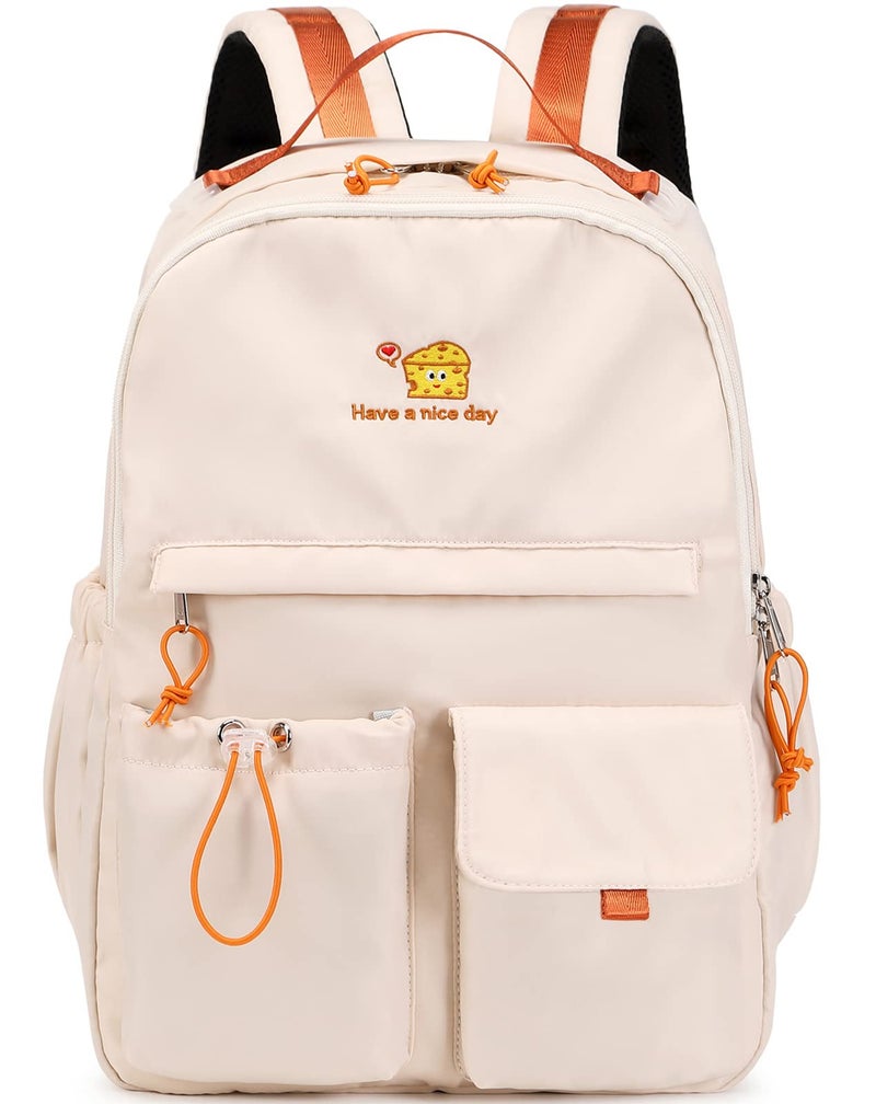 Lanola Lightweight Backpacks for Girls Kids Fashion Backpacks Middle School Bags Women Casual Daypack Beige - Image 2