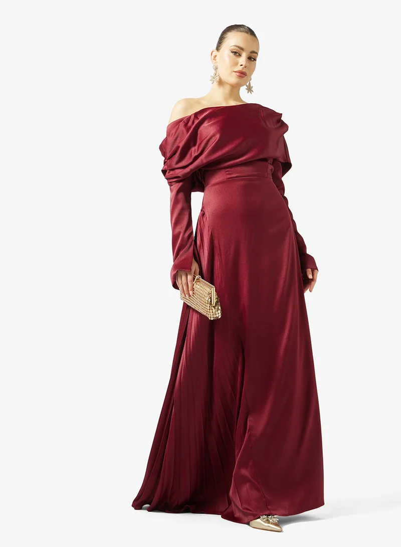 Namshi x  Off Shoulder Draped Evening Dress in Crepe for Women | Best Price UAE