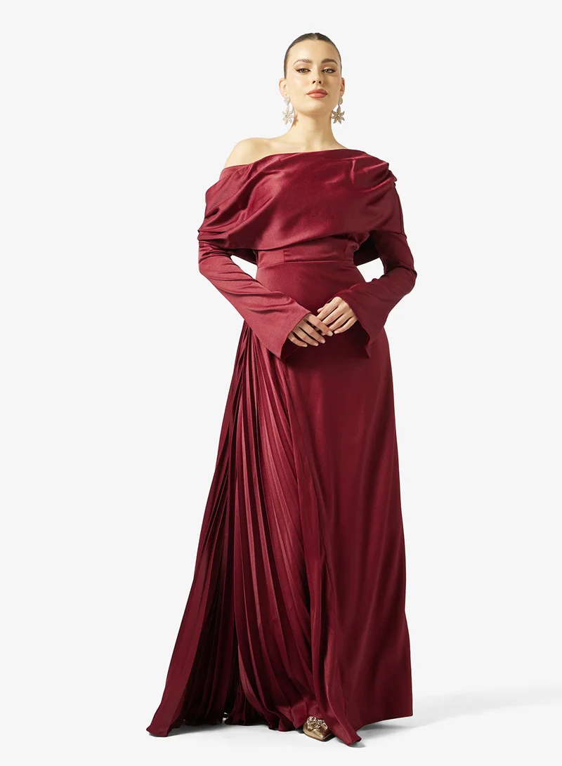 Off Shoulder Draped Evening Dress in Crepe
