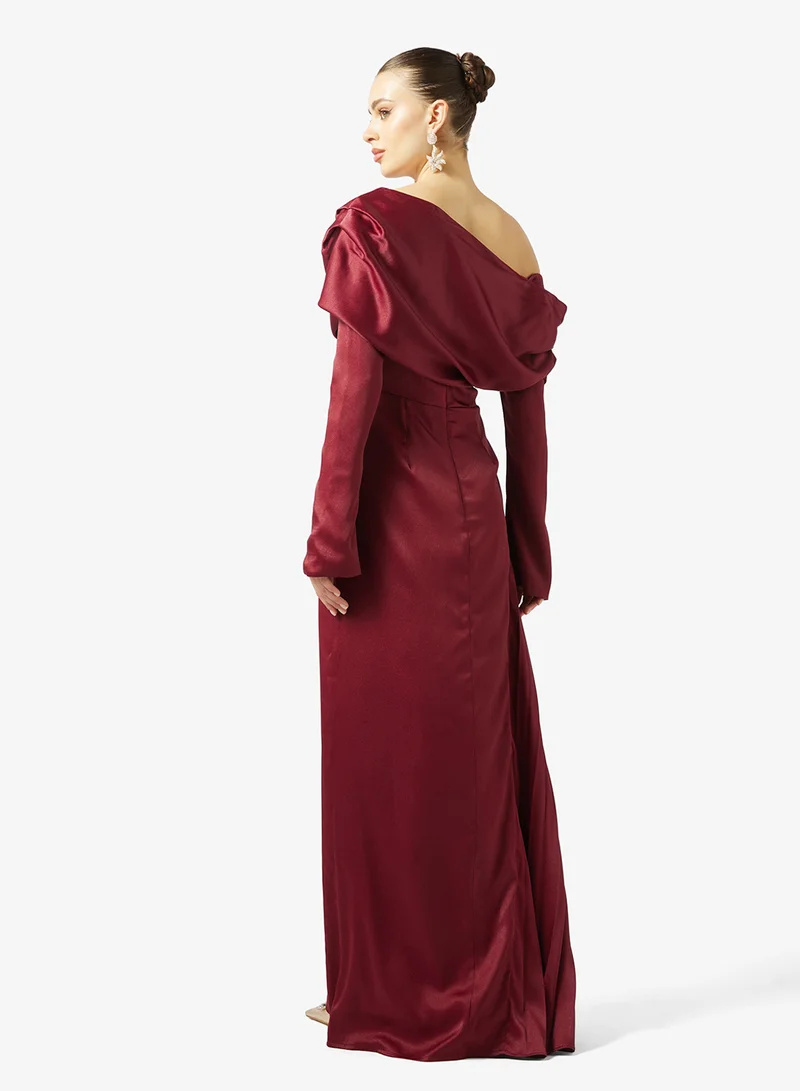 Namshi x  Off Shoulder Draped Evening Dress in Crepe for Women | Best Price UAE