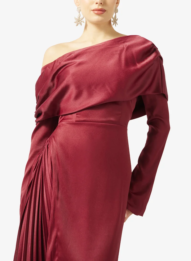 Namshi x  Off Shoulder Draped Evening Dress in Crepe for Women | Best Price UAE