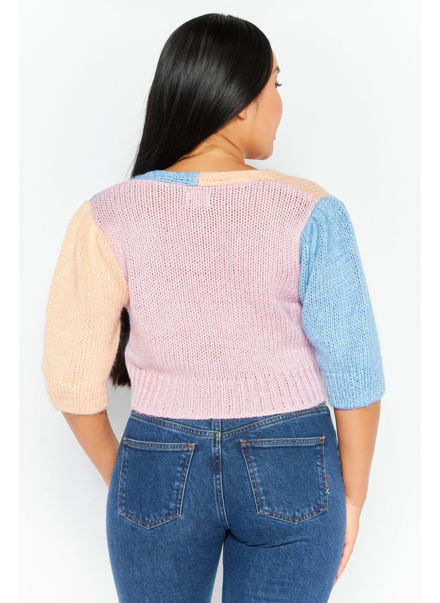 Cotton On Women V-Neck Knitted Cropped Cardigans, Blue Combo  - Image 3