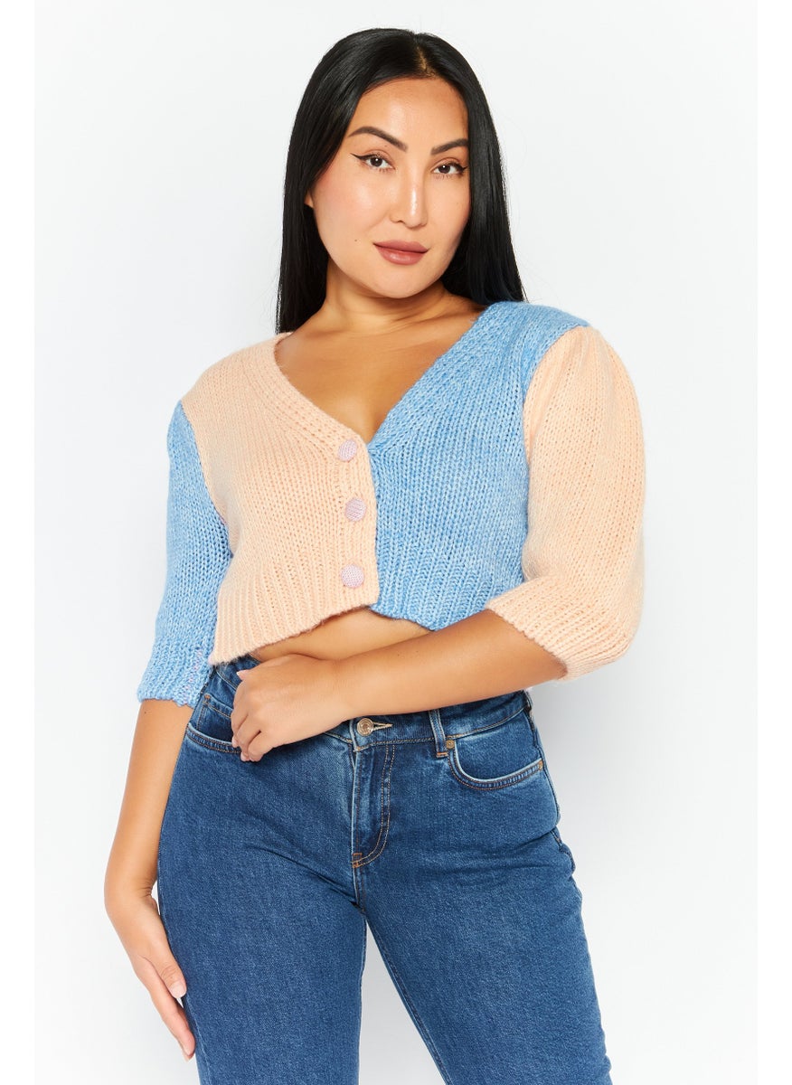 Cotton On Women V-Neck Knitted Cropped Cardigans, Blue Combo  - Image 1