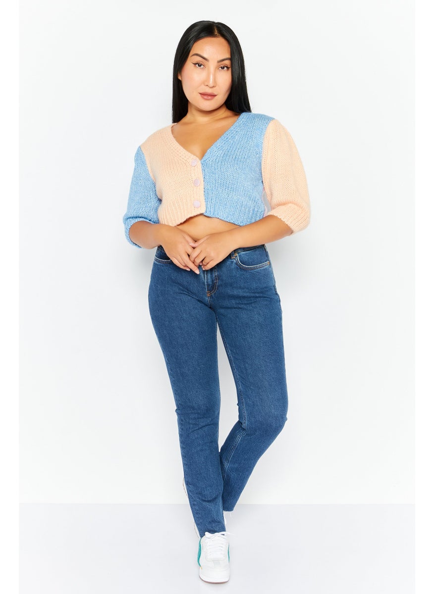 Cotton On Women V-Neck Knitted Cropped Cardigans, Blue Combo  - Image 2