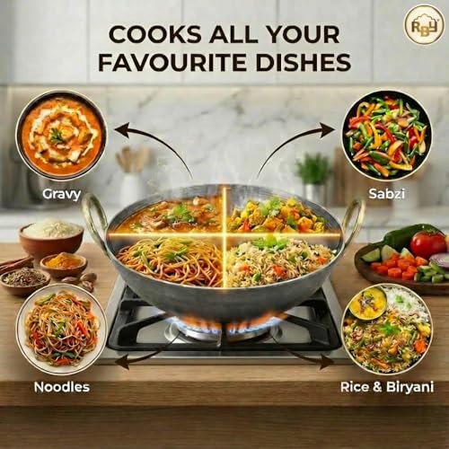 RBY 3 Litre (11 Inch / 28 CM) Hammered Food Grade Iron Kadai Lohe Ki Kadhai for Frying Cooking Heavy Base Smooth Edge Metal Spoon Friendly Deep Frying Pan Gas & Induction Compatible - Image 3
