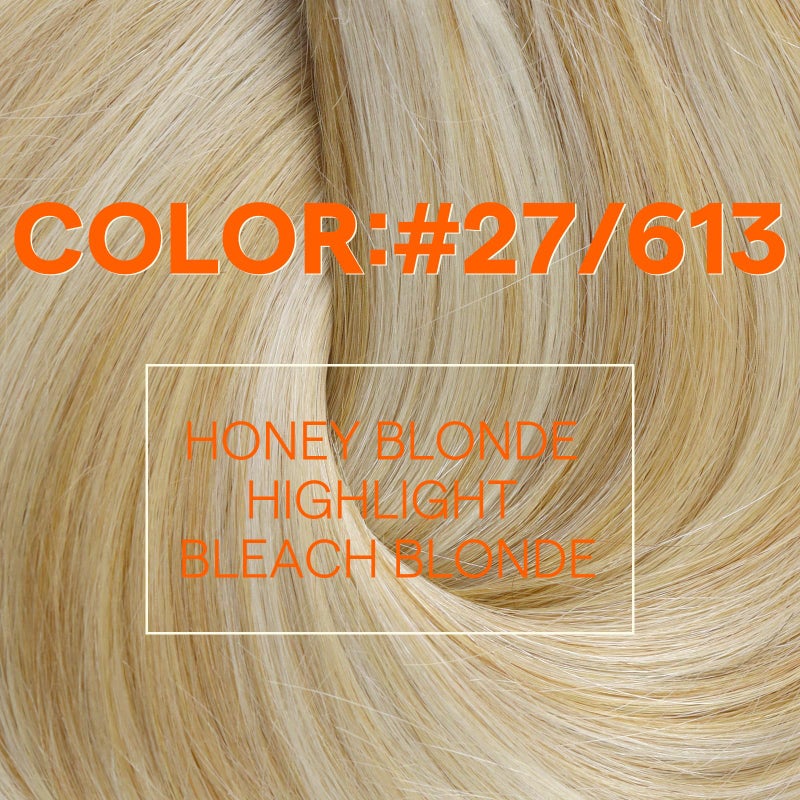Full Shine 22 Inch Weft Hair Extensions Human Hair Highlight Blonde Hair Extensions Sew In Double Weft Extensions Remy Hair 27P613 Caramel Blonde Mix Platinum Blonde Hair Weft Extensions 105G - Image 4