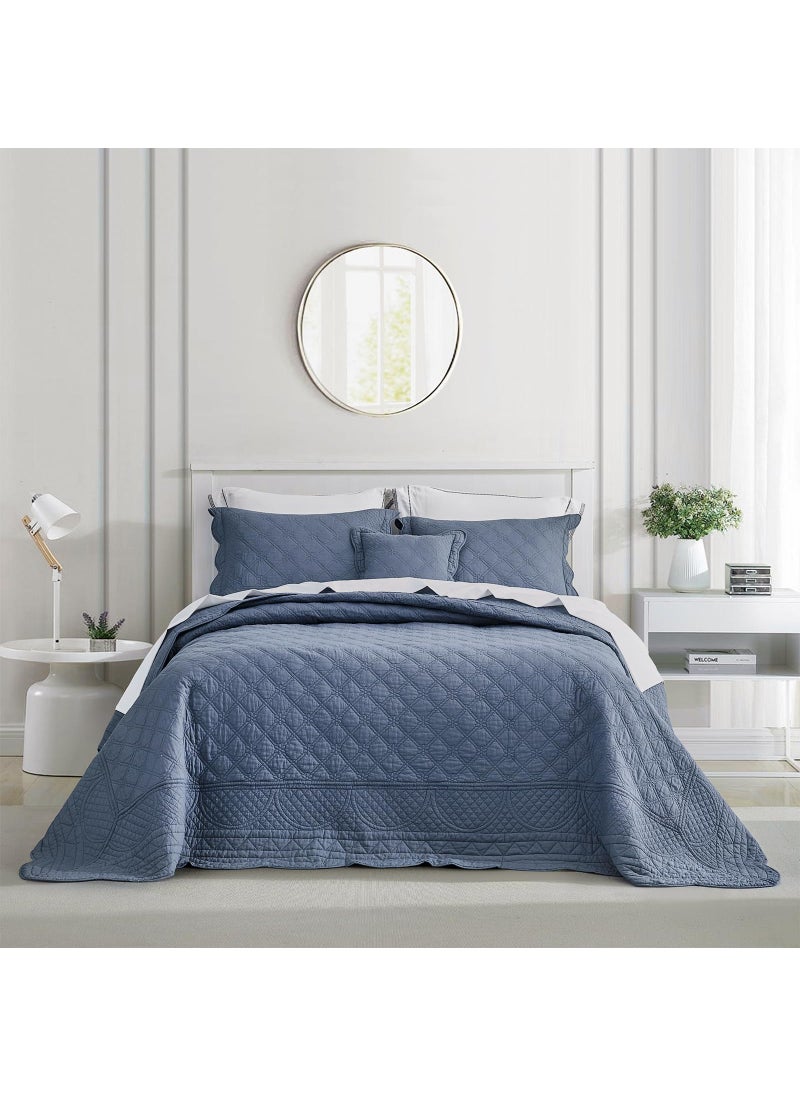CHIXIN CHIXIN Oversized Cotton Bedspread Queen Size  Real Stitching  Luxury Quilted Bedding Cover for All Season Reversible Ultra Soft Lightweight 3 Piece Smokey Blue 