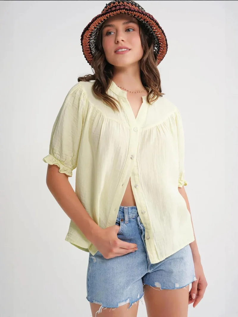 MixRay Mixray Linen Blend Short Sleeve Buttoned Shirt