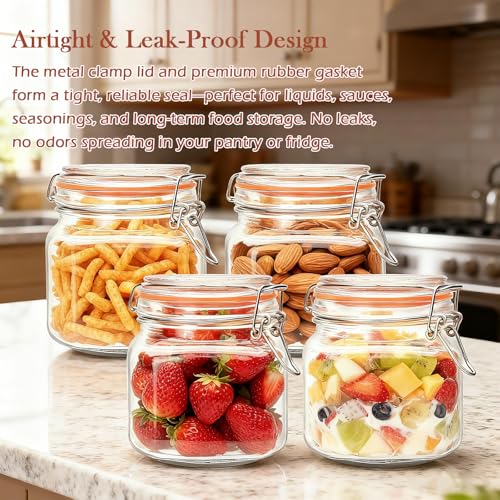 Encheng 25 oz Glass Jars With Airtight Lids And Leak Proof Rubber Gasket,Wide Mouth Mason Jars With Hinged Lids For Kitchen Canisters 750ml, Glass Storage Containers 6 Pack - Image 5
