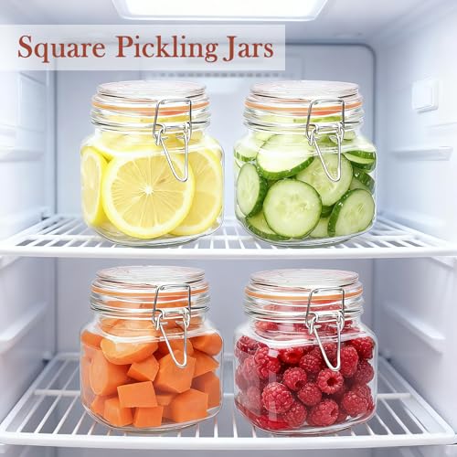 Encheng 25 oz Glass Jars With Airtight Lids And Leak Proof Rubber Gasket,Wide Mouth Mason Jars With Hinged Lids For Kitchen Canisters 750ml, Glass Storage Containers 6 Pack - Image 4