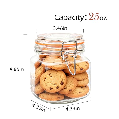Encheng 25 oz Glass Jars With Airtight Lids And Leak Proof Rubber Gasket,Wide Mouth Mason Jars With Hinged Lids For Kitchen Canisters 750ml, Glass Storage Containers 6 Pack - Image 2