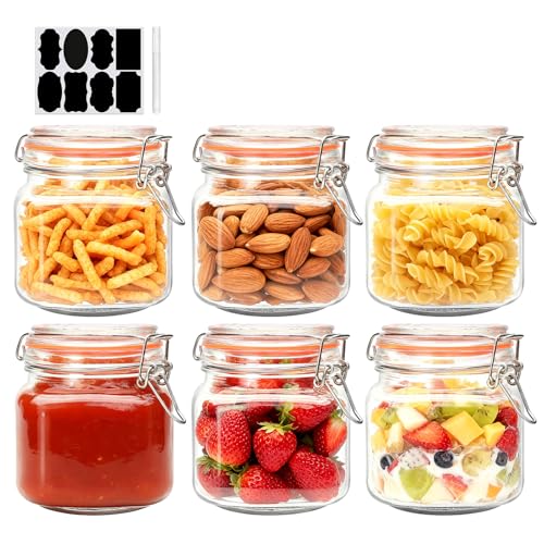 Encheng 25 oz Glass Jars With Airtight Lids And Leak Proof Rubber Gasket,Wide Mouth Mason Jars With Hinged Lids For Kitchen Canisters 750ml, Glass Storage Containers 6 Pack - Image 1