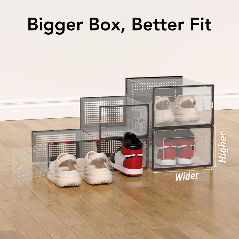 Foluck X-Large Shoe Storage Box, 15 Pack Clear Plastic Stackable Shoe Organizer for Closet, Interlocking Design Shoe Container Bins for Sneakers, Foldable Shoe Rack with Lids, Black - Image 3