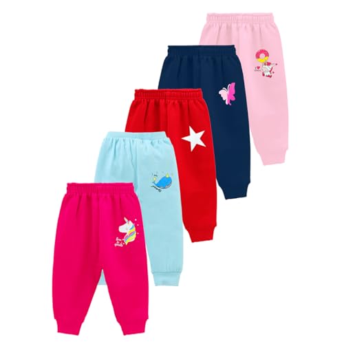Kuchipoo Regular Fit Mid Rise Baby Girls Pyjama- Pack Of 5 (Multicolor, 7-8 Years, Paj-134, Cotton Blend, Legging) - Image 1