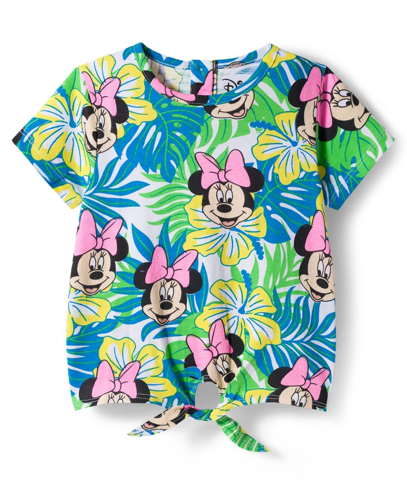 Babyhug Disney Babyhug Disney Single Jersey Knit Top & Denim Skirt Set with Minnie Mouse Graphic & Badge Detailing - Multicolor