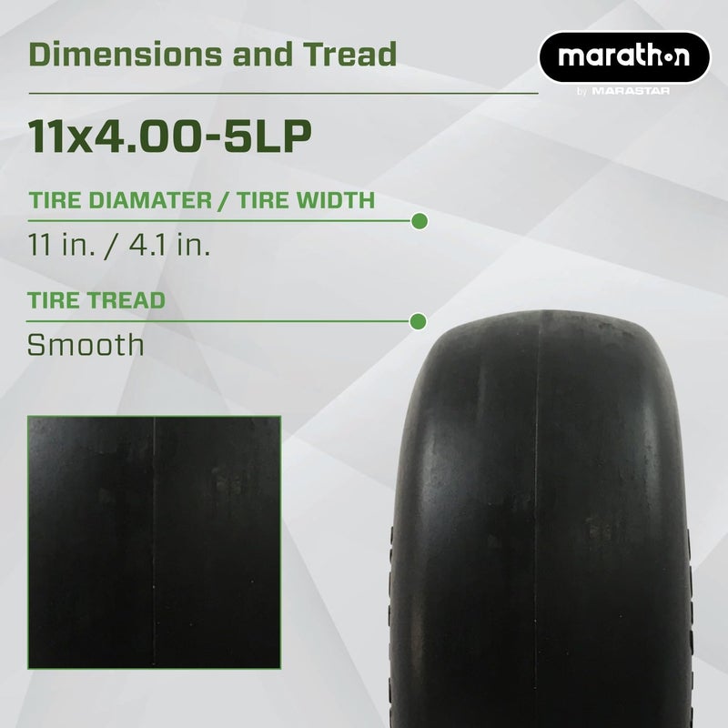 Marathon 11x4.00 Flat-Free Lawn Mower Tire on Wheel, 5" Centered Hub. 5/8" Bearing - Image 3