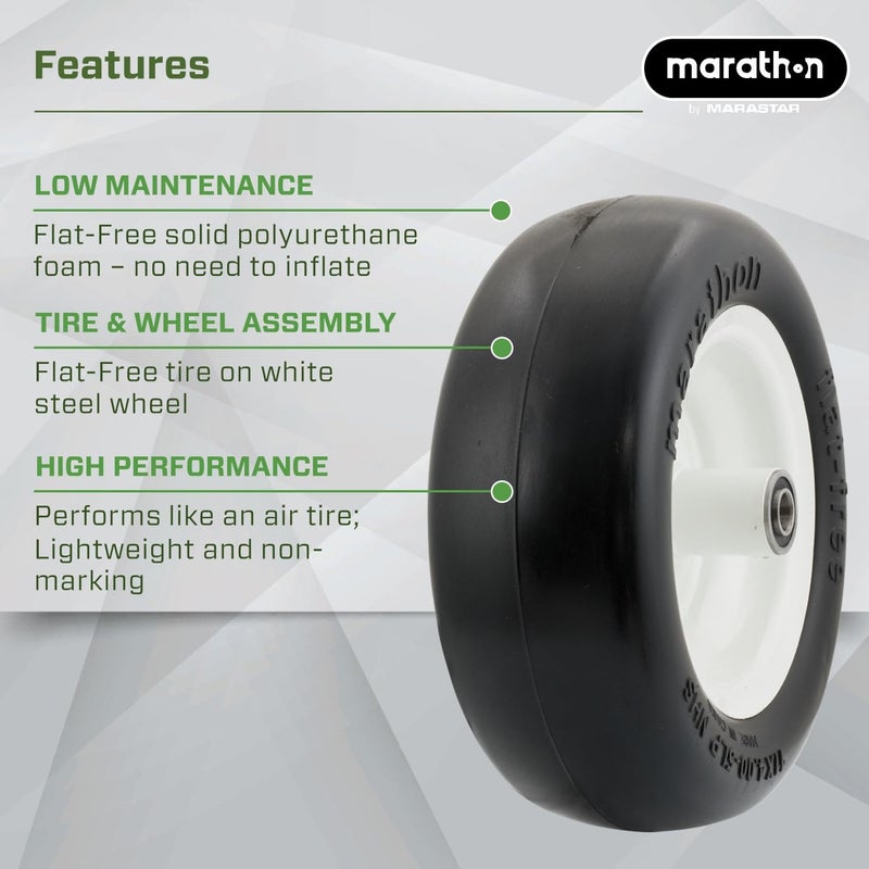 Marathon 11x4.00 Flat-Free Lawn Mower Tire on Wheel, 5" Centered Hub. 5/8" Bearing - Image 5