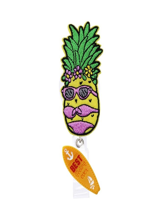 Rockapatch Cute Pineapple Beach Surfing Summer Funny Retractable Name Card Badge Holder Reel with Alligator Clip, 24 inches Thick Pull Cord - Image 1