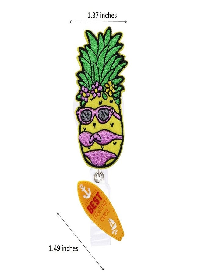 Rockapatch Cute Pineapple Beach Surfing Summer Funny Retractable Name Card Badge Holder Reel with Alligator Clip, 24 inches Thick Pull Cord - Image 2