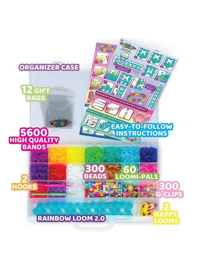 راينبو لووم مجموعة ® Loomi-Pals™ Mega Set، تحتوي على 60 قطعة من حلي LP المتنوعة الرائعة، وRl2.0 الجديدة، ونسج Happy Looms، وخطافات، وخرز Alpha & Pony، و5600 شريط ملون، كل ذلك في حقيبة حمل للأولاد والبنات من سن 7 سنوات فما فوق - Image 3