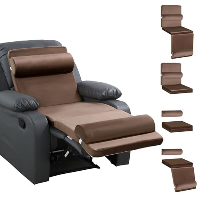 5IN1 RECLINER SEAT CUSHION FOR ELDERLYLUMBAR SUPPORT PILLOW LEG PAD WITH ADJUSTABLE HALF MOON NECK PILLOW FOOTREST FOAM FILLING WITH VELVET FABRIC THICK NONSLIP BROWN