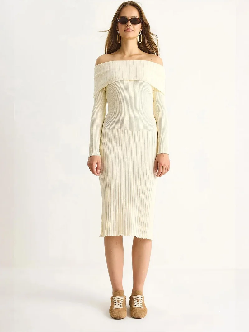 Bianco Lucci LUCCI Ribbed Midi Dress