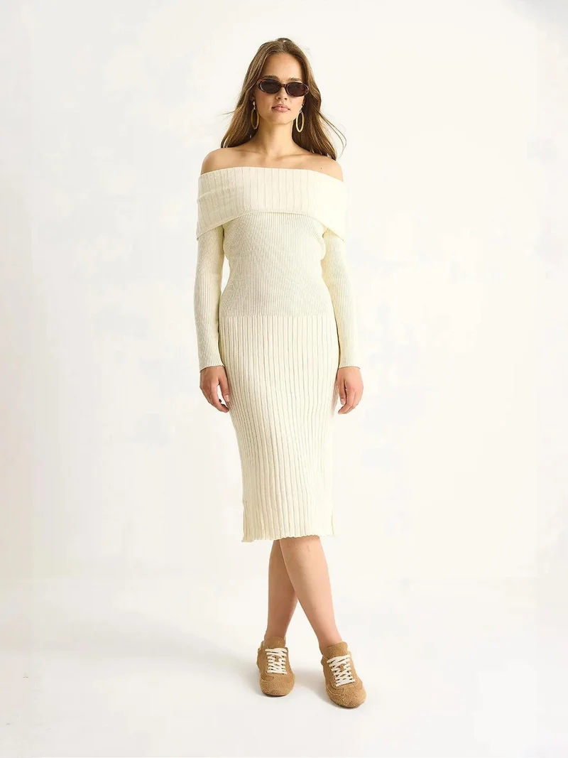 Bianco Lucci LUCCI Ribbed Midi Dress