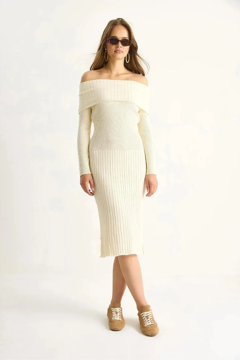 Bianco Lucci LUCCI Ribbed Midi Dress