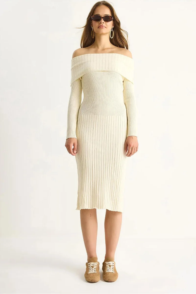 Bianco Lucci LUCCI Ribbed Midi Dress
