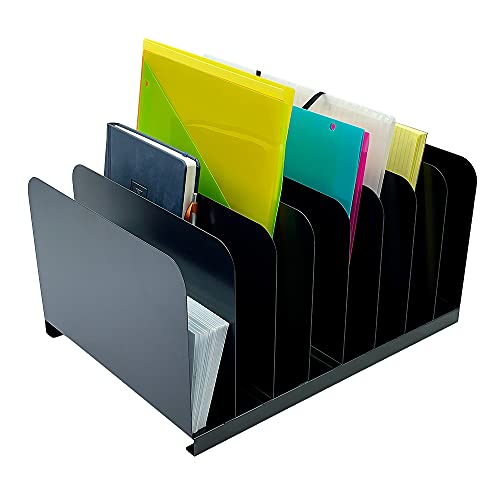 Huron Desktop File Binder Organizer Storage Vertical 8 Slot, Black Commercial Grade Steel - Image 1