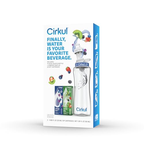 Cirkul 32oz. BPA-Free Plastic Water Bottle Starter Kit with Navy Lid, 2 Flavor Cartridges (1 LifeSip Blueberry Grape, 1 GoSip Kiwi Berry) No Sugar, Zero Calorie Drink Mix - Image 2