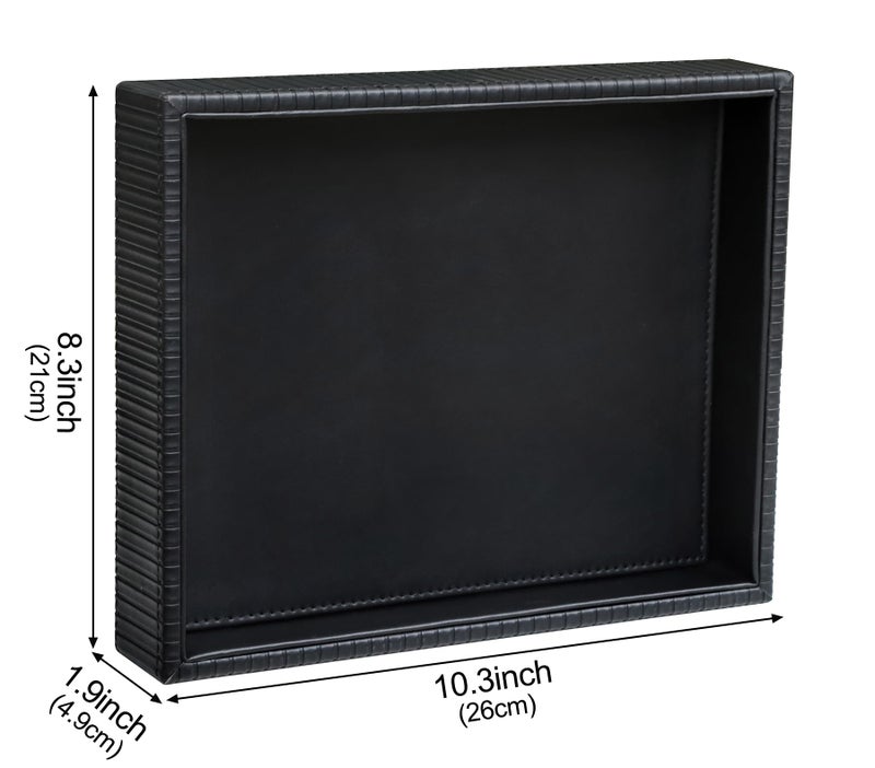 HofferRuffer Faux Leather Vanity Tray, Elegant Desktop Storage Organizer, Decorative Catchall for Perfume, Bathroom Valet, Nightstand or Dresser, 10.2 x 8.4 x 1.8 inches (Black Stripe) - Image 2