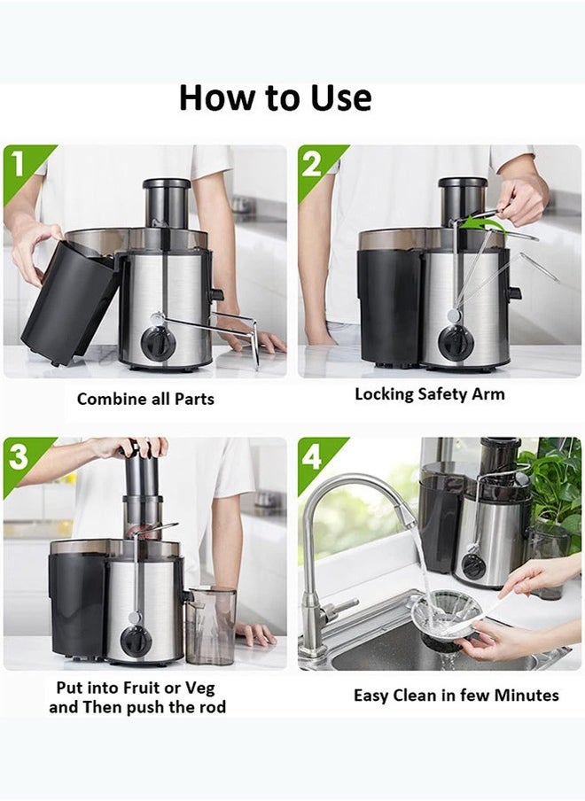 Arabest - Juicer Machine,Juicer for Whole Fruits and Vegetables,Faster Juicer with Dual Speed,Juice Residue Separation,Easy to Use/Clean,Anti-Drip - Image 1
