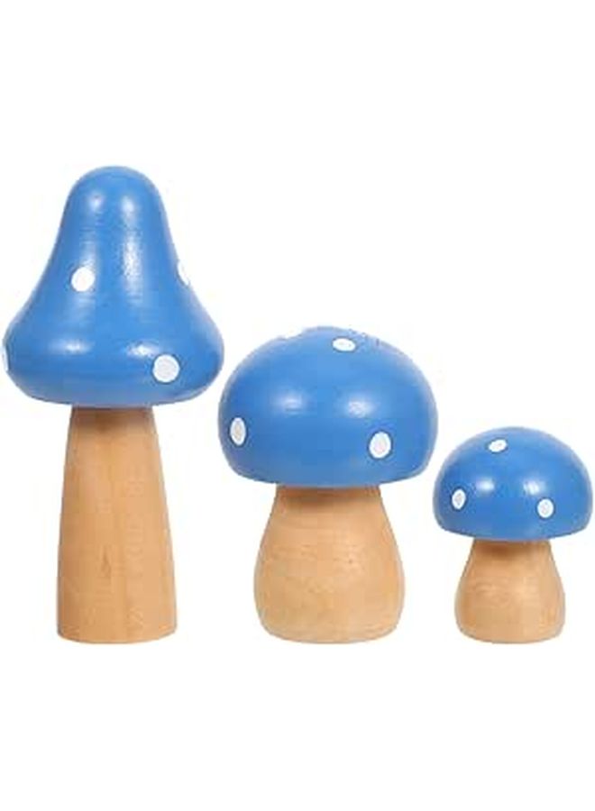 3 Pcs Miniature Mushroom Figurines Wooden Mushroom Ornaments Garden Fairy Landscape Micro Lawn Decor Craft Accessories Blue - Image 1