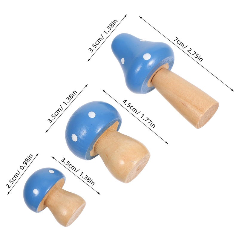 3 Pcs Miniature Mushroom Figurines Wooden Mushroom Ornaments Garden Fairy Landscape Micro Lawn Decor Craft Accessories Blue - Image 3