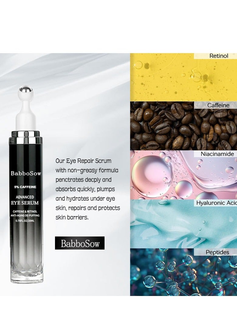 BabboSow Caffeine Eye Cream, Dark Circles Under Eye Treatment For Puffiness And Bags Under Eyes Wrinkles Dark Circles, Eye Bags Treatment for Men and Women, 360° Massage Ball Reduce Wrinkles and Fine Lines 20ml - Image 2