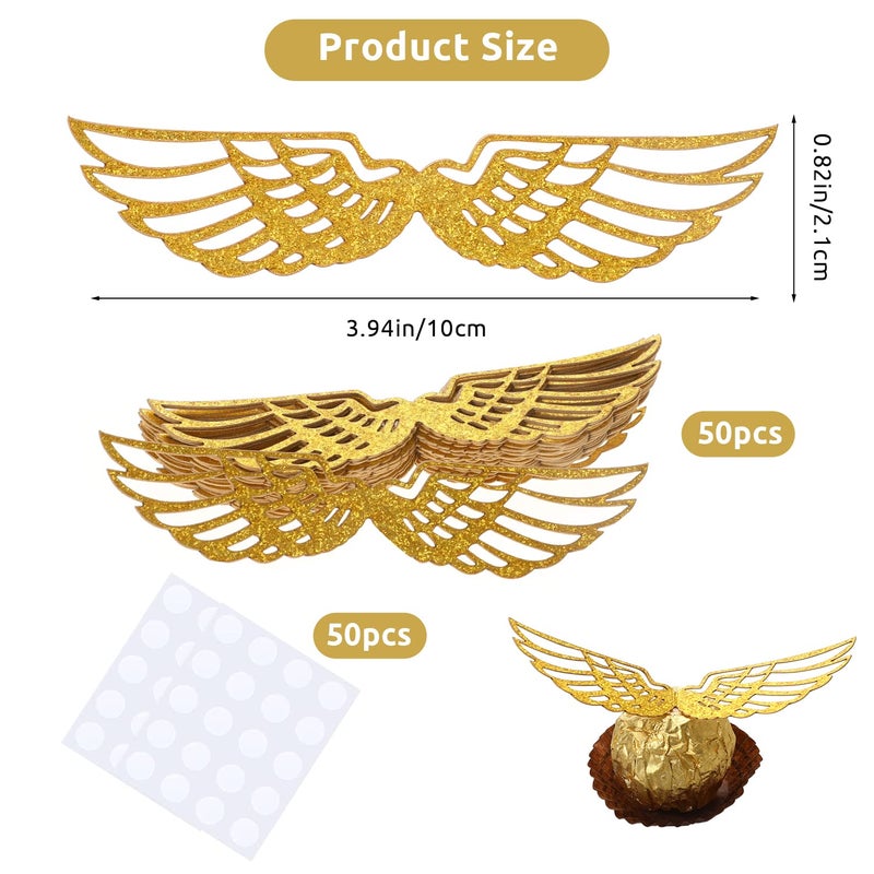 Sliverdew 50PCS Wizard Party Chocolate Decoration Wings Chocolate Decoration, Wings Wafer Cupcake Toppers with 50pcs Glue Point, Wafer Cupcake Toppers for Anniversary Birthday Wedding - Image 2