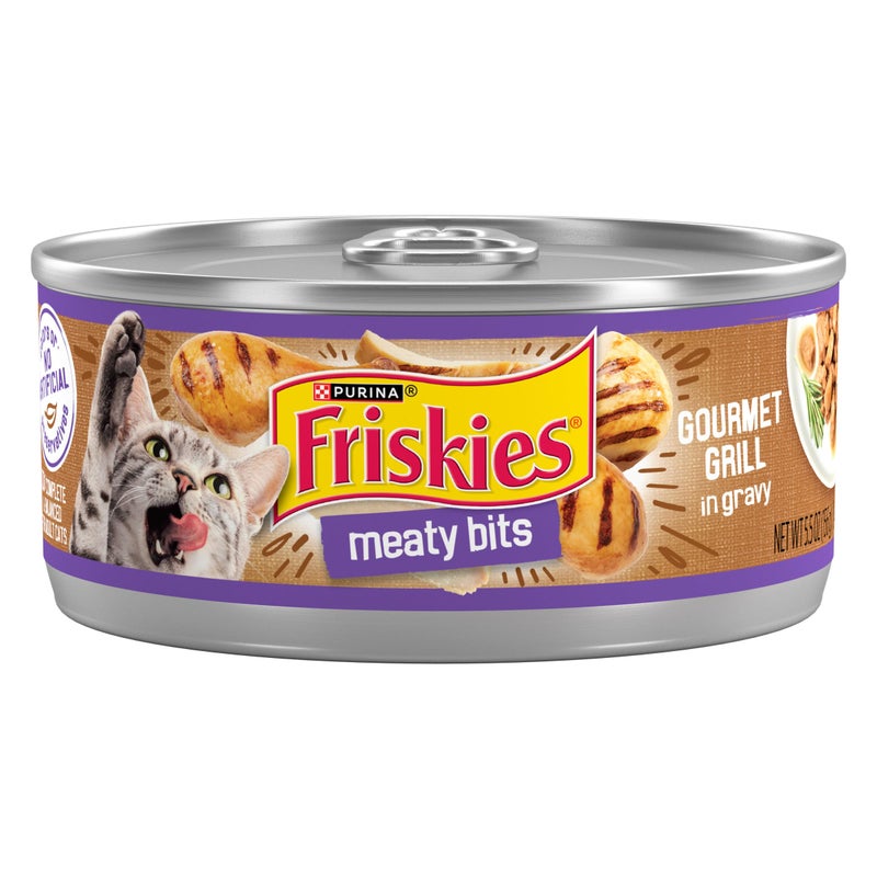Purina Friskies Wet Cat Food Meaty Bits Gourmet Grill in Gravy Pack of 24 55 oz Cans
