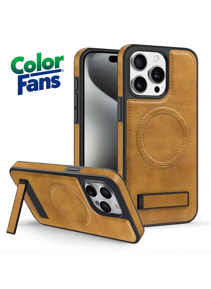 Color Fans - For iPhone 13 Pro Max Case Compatible with MagSafe Slim-Fit PU Leather Coated TPU + PC Shell - Brown - Image 1