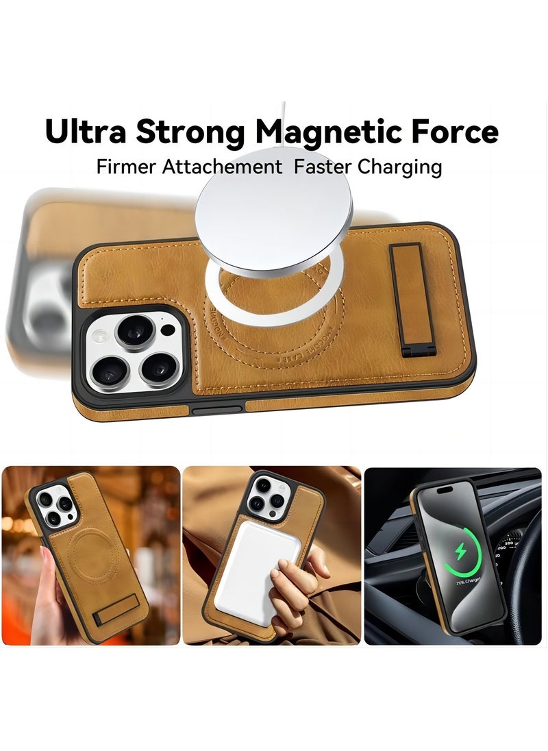 Color Fans - For iPhone 13 Pro Max Case Compatible with MagSafe Slim-Fit PU Leather Coated TPU + PC Shell - Brown - Image 1