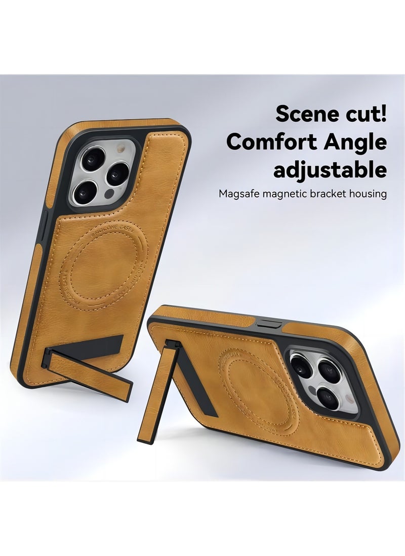 Color Fans - For iPhone 13 Pro Max Case Compatible with MagSafe Slim-Fit PU Leather Coated TPU + PC Shell - Brown - Image 1