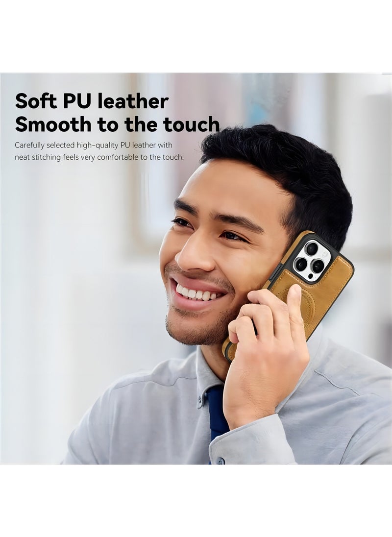 Color Fans - For iPhone 13 Pro Max Case Compatible with MagSafe Slim-Fit PU Leather Coated TPU + PC Shell - Brown - Image 1