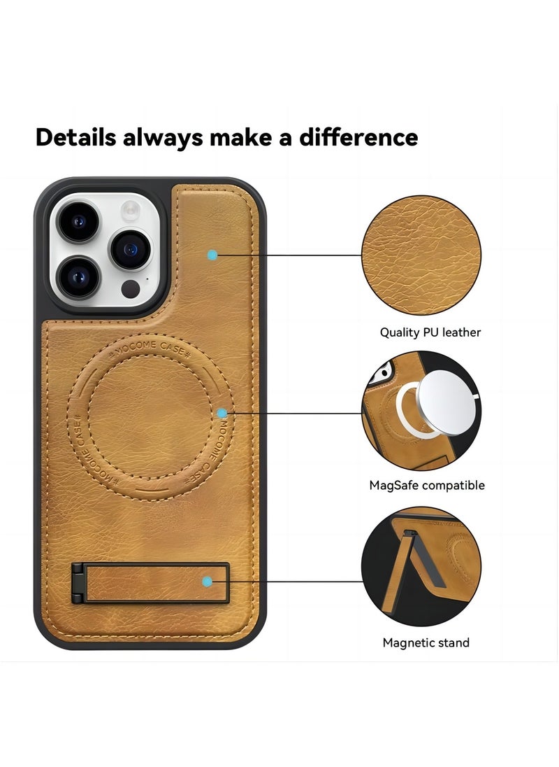 Color Fans - For iPhone 13 Pro Max Case Compatible with MagSafe Slim-Fit PU Leather Coated TPU + PC Shell - Brown - Image 1