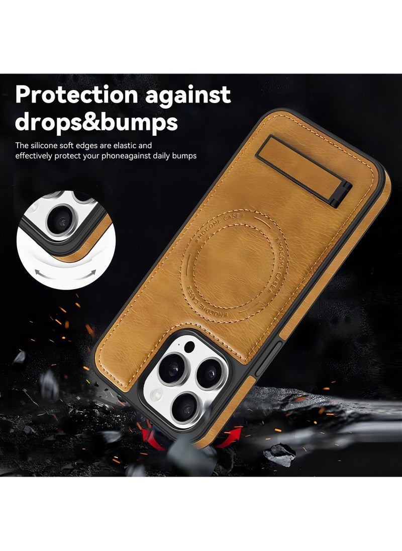 Color Fans - For iPhone 13 Pro Max Case Compatible with MagSafe Slim-Fit PU Leather Coated TPU + PC Shell - Brown - Image 1